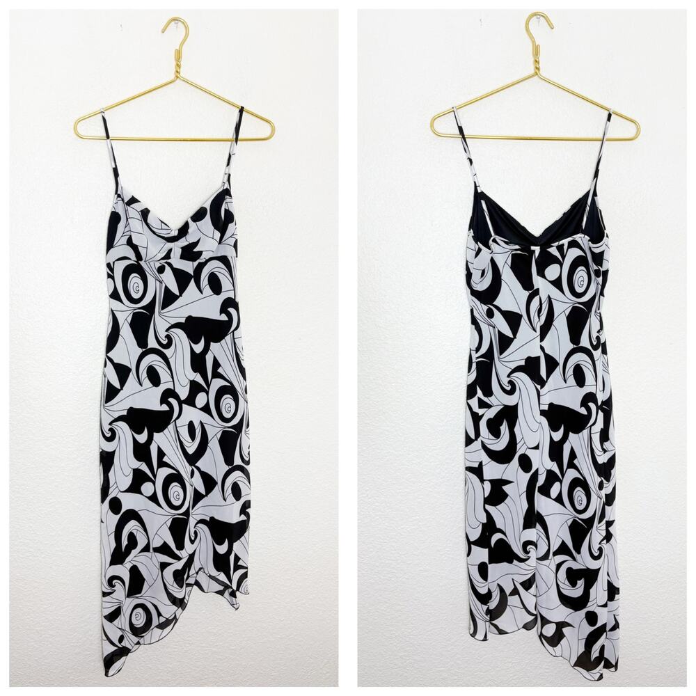 Vintage Y2K Studio Soleil Psychedelic Swirl Slip Midi Dress Large Asymmetric Hem